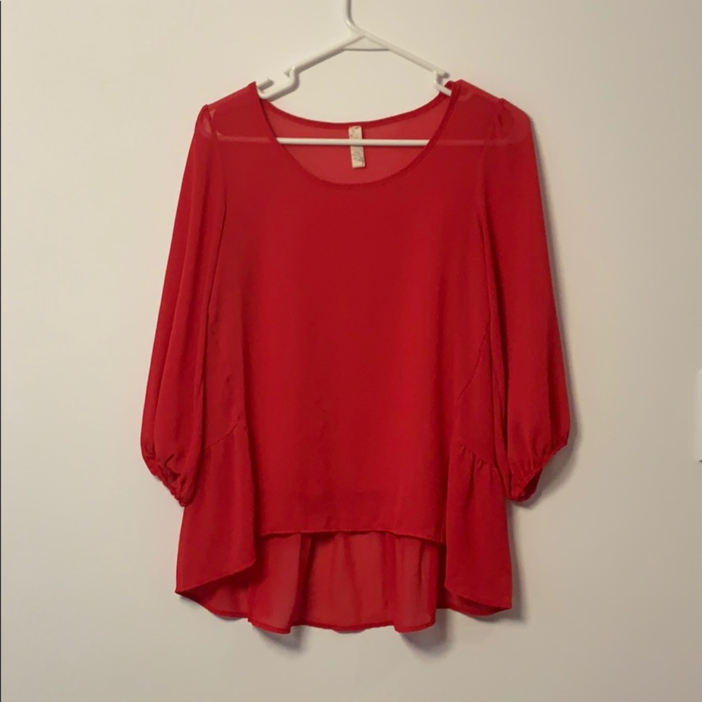 Red flowy blouse